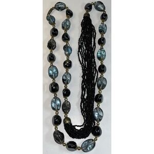 Vintage Necklace Glass Bead Seed Multi Strand Tourmaline Gold Tone Spacers Chic